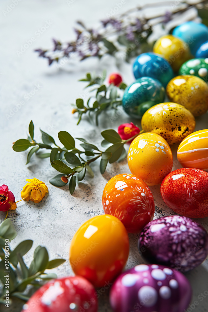 Easter banner with a rainbow of painted eggs on white. Easter banner with a rainbow of painted eggs on white.