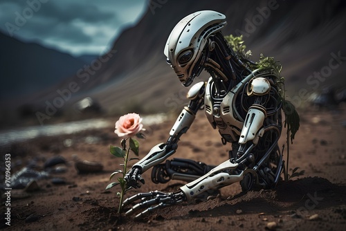 Alien-origin robot  collect the flower