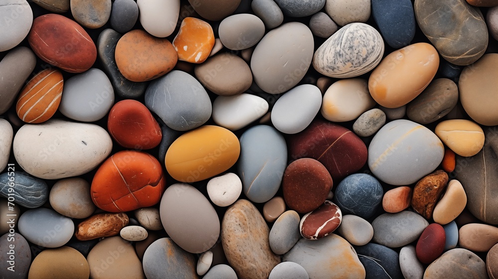 Rough, textured pebble beach with colorful stones Rough, textured pebble beach with colorful stones
