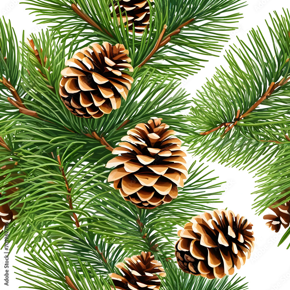Pine cones with branch isolated on a white background Pine cones with branch isolated on a white background