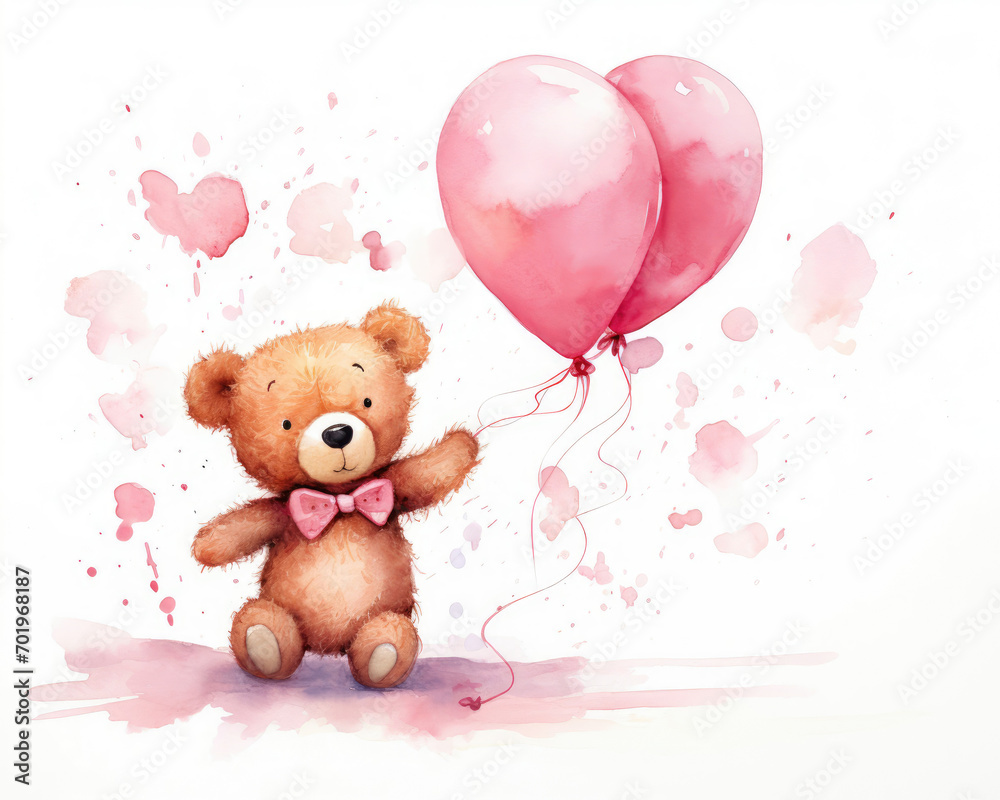 A Cute Teddy Bear with Colorful Balloons A Cute Teddy Bear with Colorful Balloons