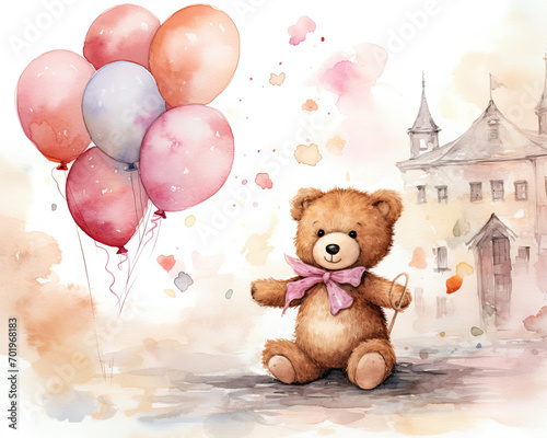 A Whimsical Teddy Bear With Colorful Balloons
