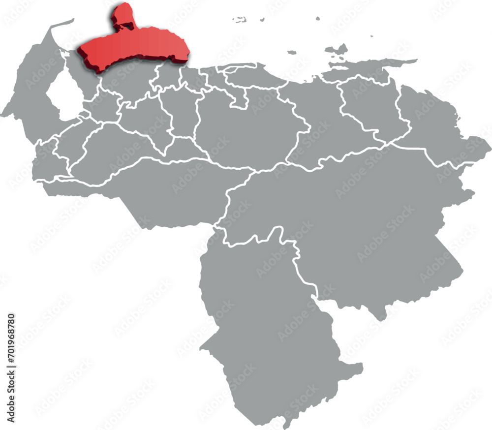 Obraz premium FALCON DEPARTMENT MAP PROVINCE OF VENEZUELA 3D ISOMETRIC MAP