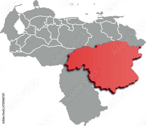 BOLIVAR DEPARTMENT MAP PROVINCE OF VENEZUELA 3D ISOMETRIC MAP photo