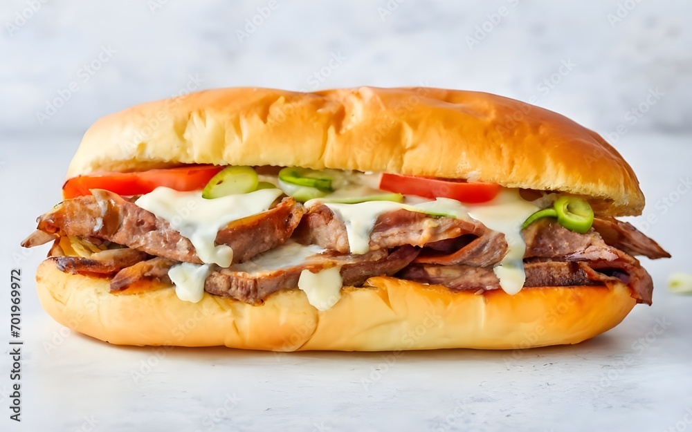 Philly cheesesteak sandwich in white background Philly cheesesteak sandwich in white background