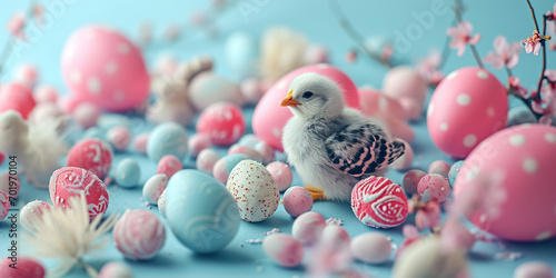 Hand-drawn Easter eggs and chicks on a pastel banner.
