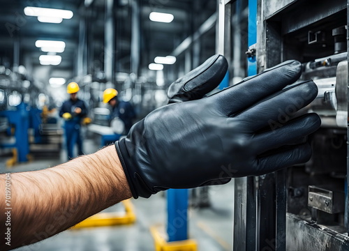 Hands of industrial worker in factory