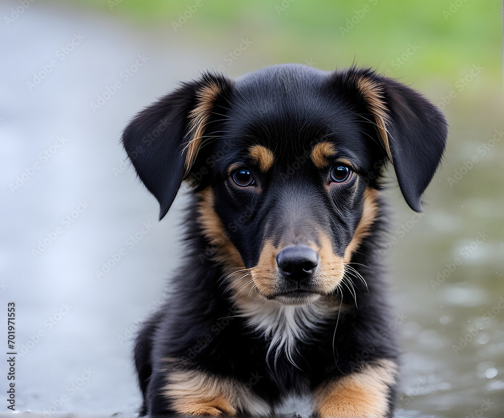 Stray dog puppy outdoors in rain Stray dog puppy outdoors in rain