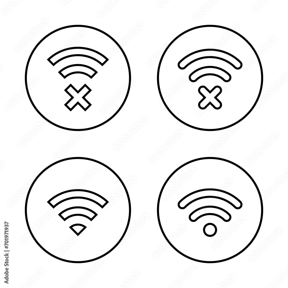 Disconnect wifi and connect icon vector on circle line. Wireless network sign symbol Disconnect wifi and connect icon vector on circle line. Wireless network sign symbol