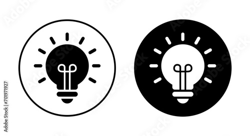Light bulb, idea icon on black circle. Lightbulb symbol vector