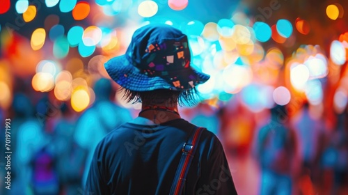 Festivalready Stand out at your next music festival with an electric blue bucket hat, oversized black tshirt, and blue shorts outfit that is both comfortable and stylish.