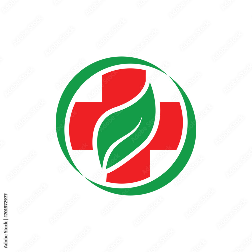 health red cross symbol logo with natural green leaves health red cross symbol logo with natural green leaves
