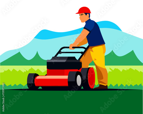 gardener mowing lawn