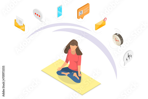 3D Isometric Flat  Illustration of Digital Detox  Stress Management  Meditation and Relaxation