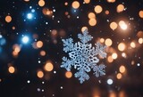 Christmas snowflakes lights with falling snow snowflakes Winter and new year holidays copy space
