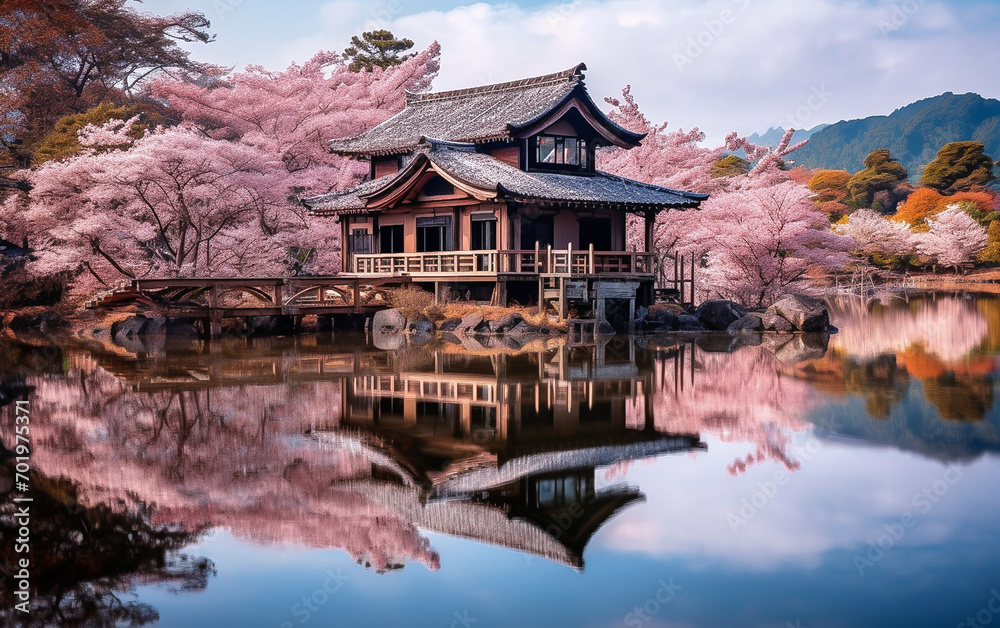 Traditional Japanese house by the lake