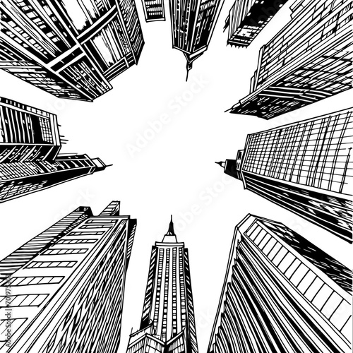 City sketch one point perspective photo