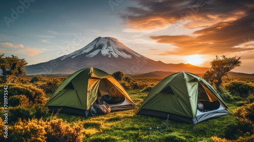Kilimanjaro Heights: Enjoy the Wilderness Experience of Camping on Kilimanjaro, Tents Set Up at High-Altitude, Providing a Spectacular Backdrop of the Vast African Plains Stretching Below.