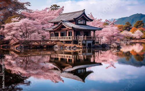 Traditional Japanese house by the lake
