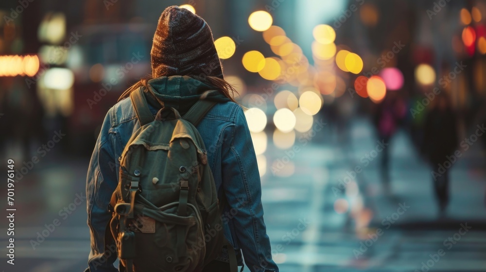 A lesson in sustainable fashion, this ensemble includes a recycled fabric backpack, thrifted denim, and a consciouslymade hoodie for the ultimate ecochic look.