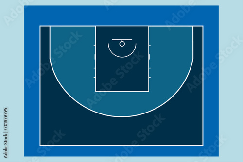 Half size basketball court vector illustration. Top view graphic layout.