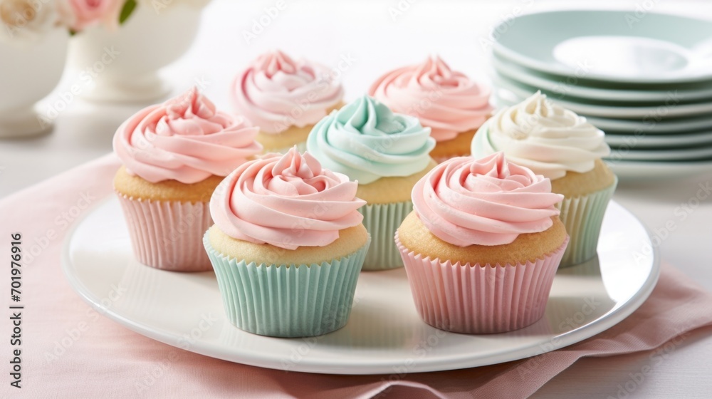 Get a closer look at the smooth swirls of pastelcolored frosting on these cupcakes, perfect for any springtime celebration.