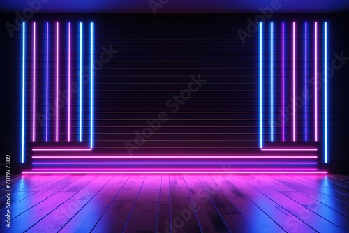 3d render, abstract simple background illuminated with pink blue neon neon light