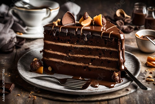 chocolate cake with coffee photo