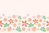 spring floral background doodle frame border colour pattern floral seamless pattern minimal peach orange pink spring summer flowers vector illustration 