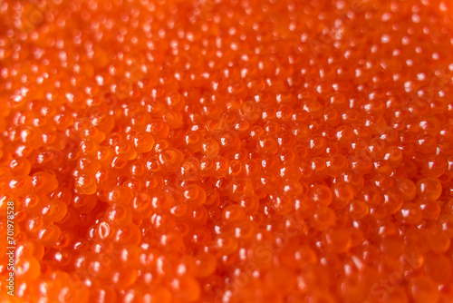 Close up of red caviar. Red caviar background.