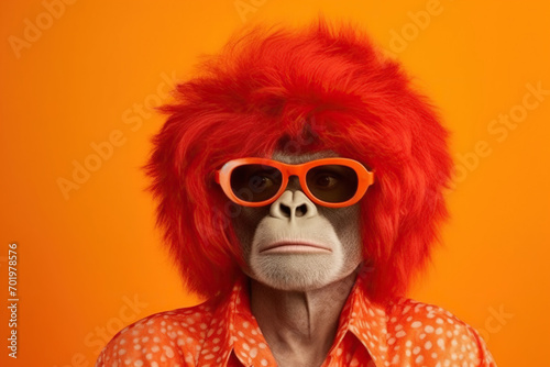 Retro hair style ape on bright background