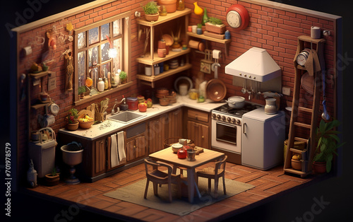Diorama of a kitchen room