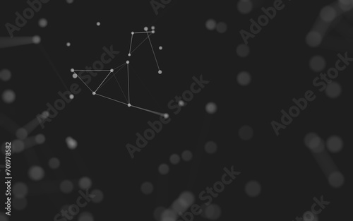 Abstract background. Molecules technology with polygonal shapes, connecting dots and lines. Connection structure. Big data visualization.