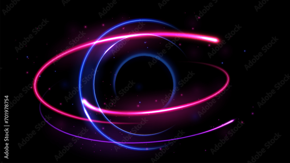 Obraz premium Blue and Pink Circle Light Effect Moving on Dark Background, Vector Illustration