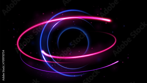 Blue and Pink Circle Light Effect Moving on Dark Background, Vector Illustration