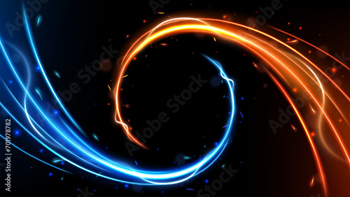 Blue and Orange Light Trails Motion Effect, Vector Illustration