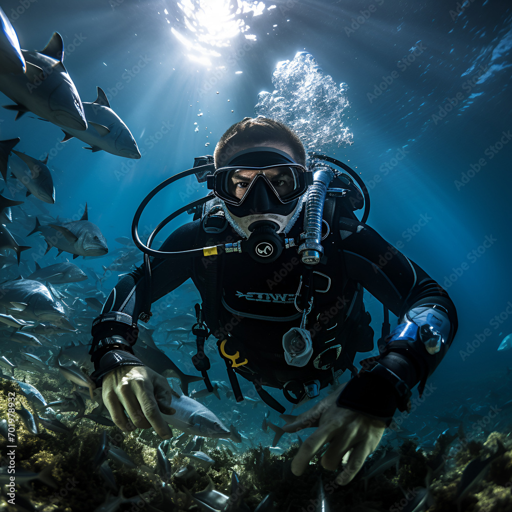scuba diver in the underwater in the sea scuba diver in the underwater in the sea