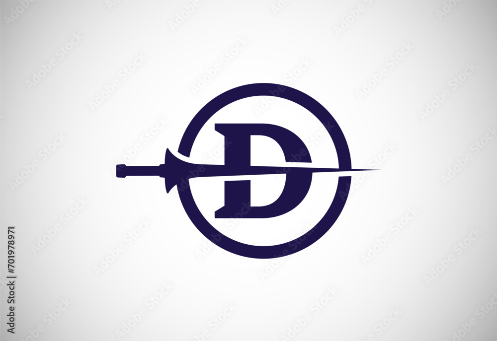English alphabet D with spear lance. Creative spear logo design template vector illustration English alphabet D with spear lance. Creative spear logo design template vector illustration