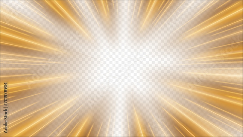 Gold Rays Zoom in Motion Effect, Light Color Trails, Ready for White Background or PNG, Vector Illustration