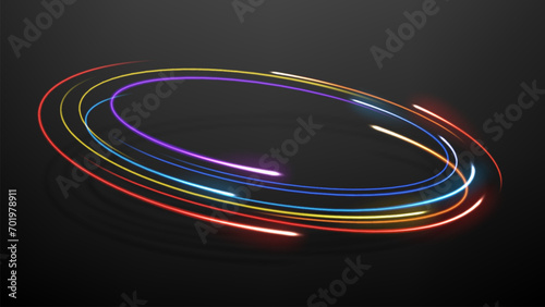 Rotating Colorful Neon Rays, Long Time Exposure Motion Blur Effect, Vector Illustration