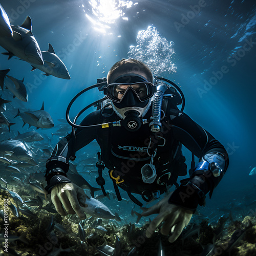 scuba diver in the underwater in the sea