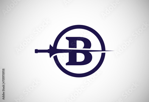 English alphabet B with spear lance. Creative spear logo design template vector illustration