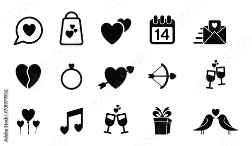 set of valentine icons, solid in trendy style