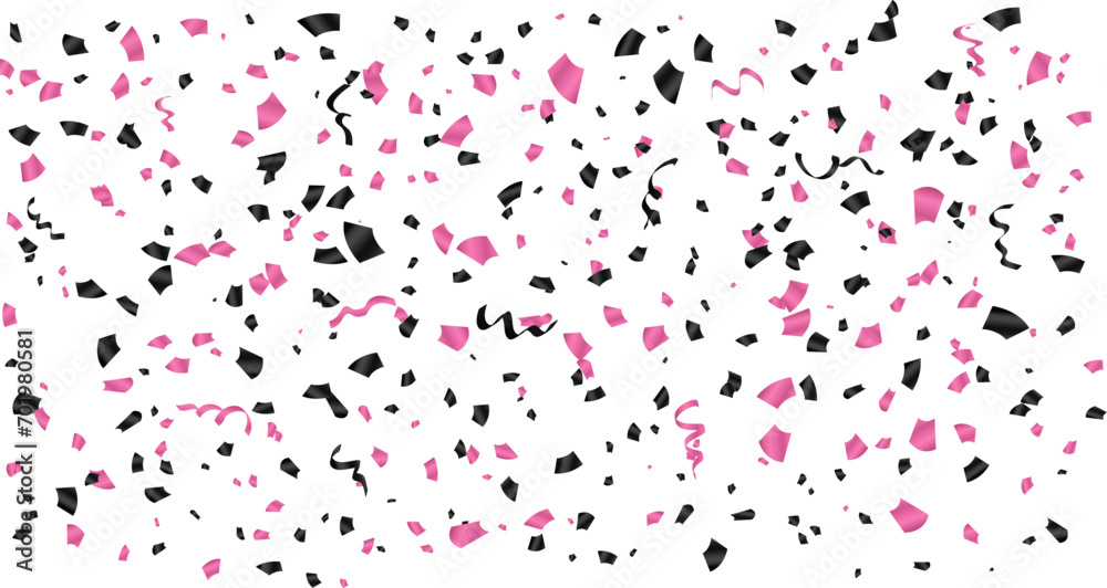 Black and pink confetti and ribbon on white background, festive illustration, Shiny Confetti explosion, colorful confetti and ribbons, Celebration elements Black and pink confetti and ribbon on white background, festive illustration, Shiny Confetti explosion, colorful confetti and ribbons, Celebration elements