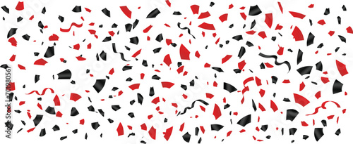Black and red confetti and ribbons on a white background, Celebration background, Shiny Confetti explosion, colorful confetti, Celebration elements
