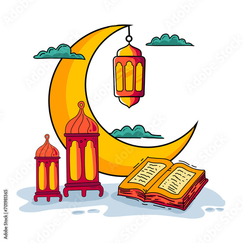 Al quran and lantern ramadan crescent photo