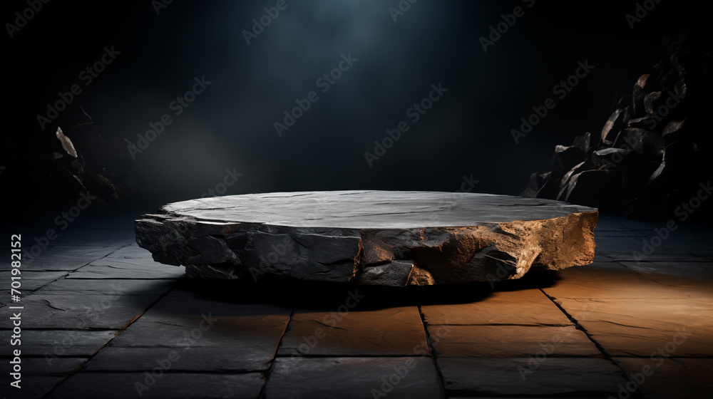 Stone Granite Marble Rock Platform Empty Blank Plate Podium Pedestral Table Stand Mockup Product Display Showcase Surface Podest Presentation
