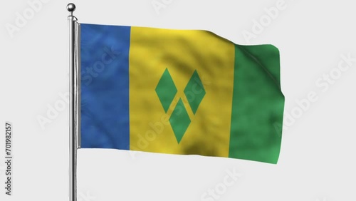 Saint Vincent looped flag waving in the wind with colored chroma key on transparent background remove, cycle seamless loop video
 photo