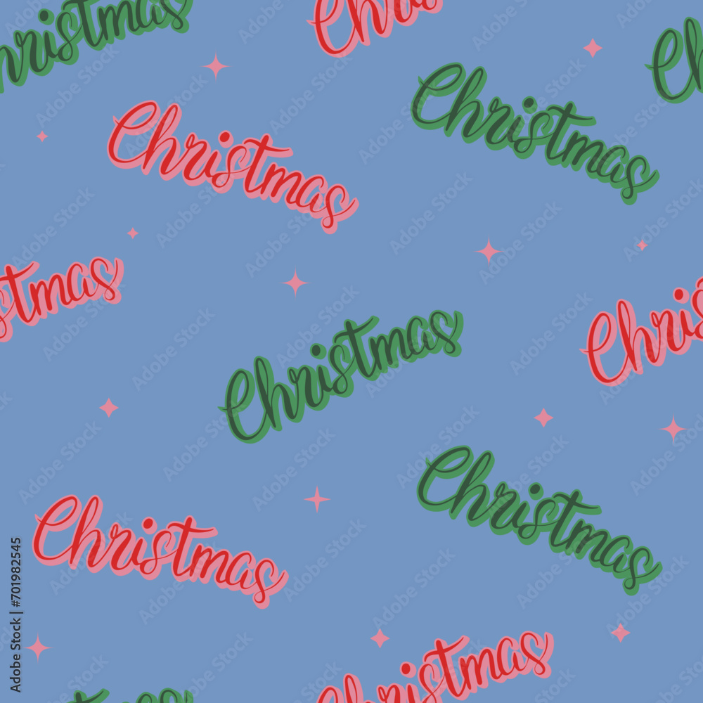 Merry Christmas Lettering Pattern Blue