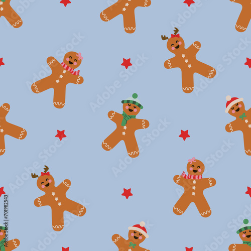 blue gingerbread cookies seamless pattern 